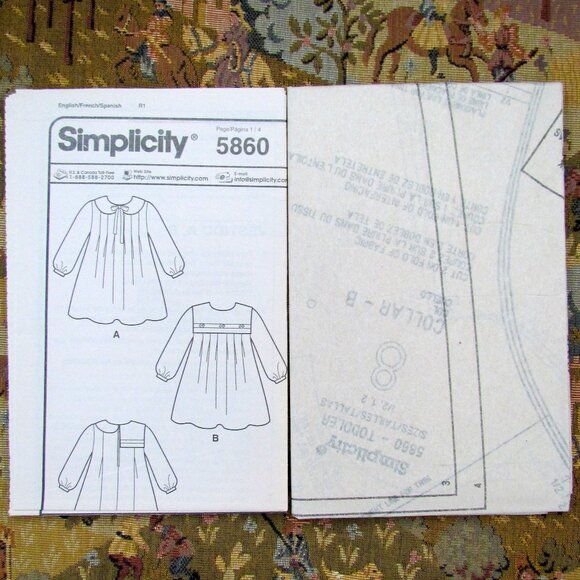 GIRL'S DRESS PATTERN, Sz 1/2 - 4 TODDLER - SIMPLICITY 5860 UNCUT, NWT FOR SEWING - Picture 3 of 5